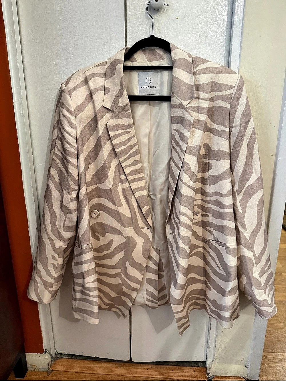 Anine Bing Kaia Blazer Animal Print in Pink & White